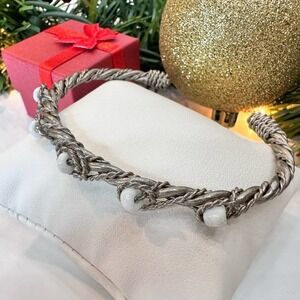 Vintage Brutalist Twisted Silvertone Cuff Bracelet 3.5"